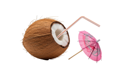 Isolated Coconut Drink with Umbrella