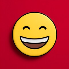Happy Emoji Smiling on Red Background