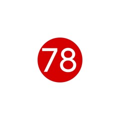 This image shows a red circle with the number 78   in white, centered on a plain white background