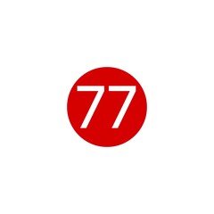 This image shows a red circle with the number 77  in white, centered on a plain white background
