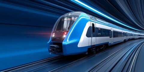 Fototapeta premium High-Speed Train Traveling Through a Modern Tunnel, Showcasing Advanced Rail Technology and Design