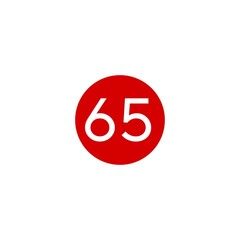 This image shows a red circle with the number  65 in white, centered on a plain white background