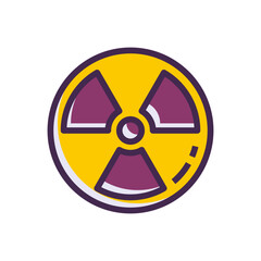 Pixelated yellow and purple circular icon on black background