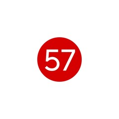 This image shows a red circle with the number  57  in white, centered on a plain white background