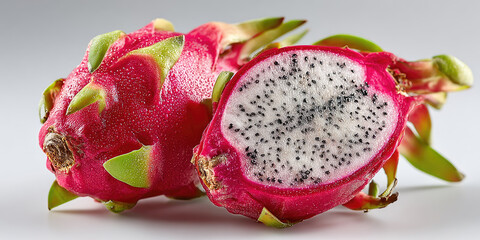 Fresh dragon fruit on white background with copy space, exotic tropical fruit for healthy diet and food advertisement mockup