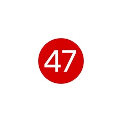 This image shows a red circle with the number  47 in white, centered on a plain white background. 