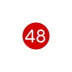 This image shows a red circle with the number  48 in white, centered on a plain white background. 