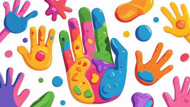 Colorful painted hands and handprints - Powered by Adobe