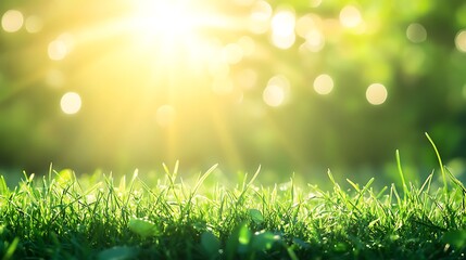 Obraz premium Sunlight shining through green grass creating a bokeh effect in the background on a sunny day