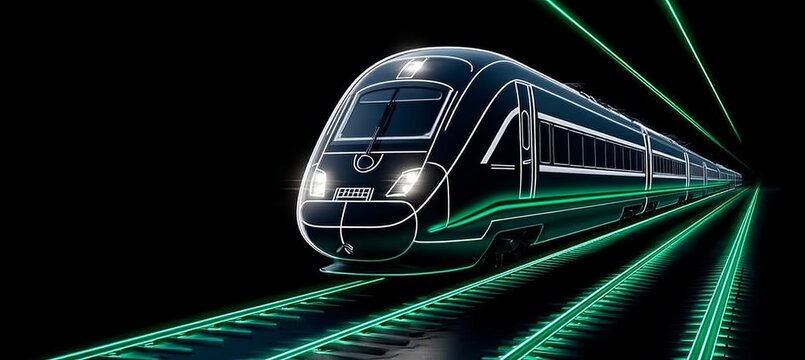 Futuristic high-speed train racing through a dark tunnel with electrifying energy and sleek design.