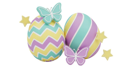 Isolated Easter Eggs with Butterflies and Stars
