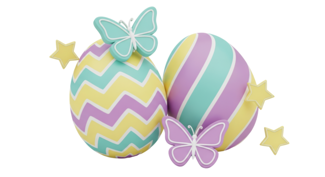 Isolated Easter Eggs with Butterflies and Stars