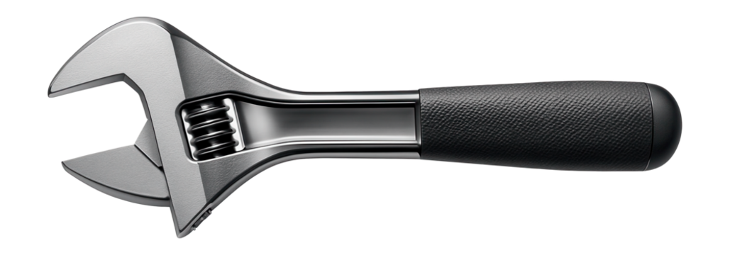 Dual-scale adjustable wrench with metric and imperial measurements for a machinist's toolbox.