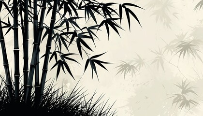 Obraz premium silhouette of bamboo leaves on white background. place for text.