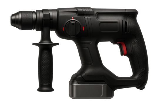Cordless hammer drill with a side handle, designed for masonry tasks.