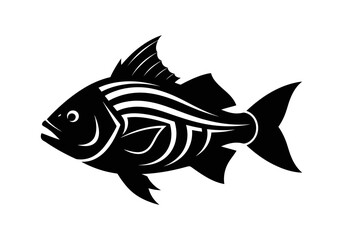 Stylized Tribal Fish Silhouette with Bold Markings and Clean Lines in Minimalist Black and White Vector Design