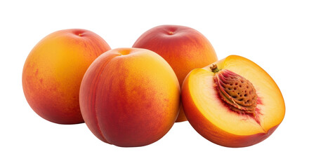 Isolated Group of Peaches with Cut Peach