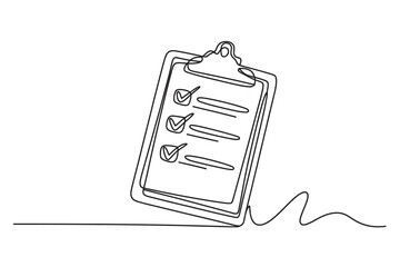 Continuous line drawing of clipboard task list vector, editable stroke business checklist icon