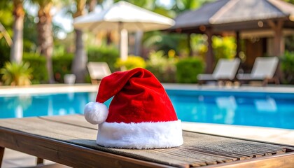 Fototapeta premium Santa hat by pool (1)