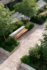 Obraz premium Urban Backyard In Copenhagen With Brick Floor And Tall Grasses In Modern Minimalist Style