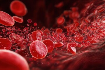 Fototapeta premium Blood cell red 3d background vein flow platelet wave cancer medicine artery abstract. Red cell hemoglobin blood donate anemia isolated plasma leukemia 