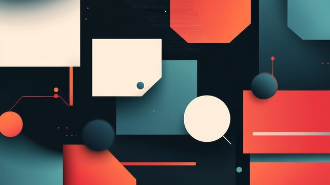 70.A sleek, minimalist vector poster collection featuring abstract geometric shapes framing empty speech bubbles and textboxes, designed on gradient backgrounds with complementary colors and subtle