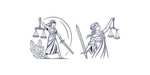 Print  Lady of justice hand drawn sketch vector