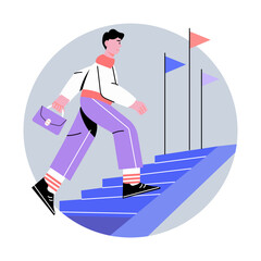 A flat style illustration showing business progress