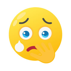 Anxious and Worried Face Emoji with Hand Covering Mouth and Tear Drop Vector