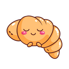 Cute Kawaii Croissant Character Happy Smiling with Pink Cheeks Vector Illustration