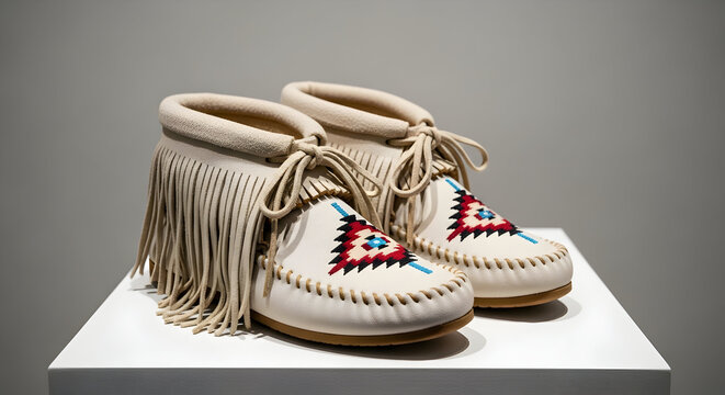 Authentic Native American Beaded and Fringed Moccasins - Powered by Adobe