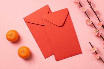 Red Envelope with Tangerines and Blossom