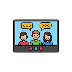 Flat vector of conference call with speech bubbles, representing online discussion, digital communication, or group webinar session