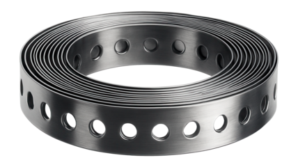 Perforated metal duct strap roll for custom-length applications in a residential HVAC setup.