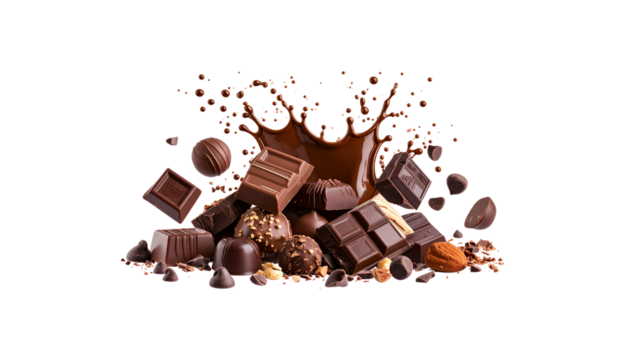 Rich melted chocolate dripping on a white background