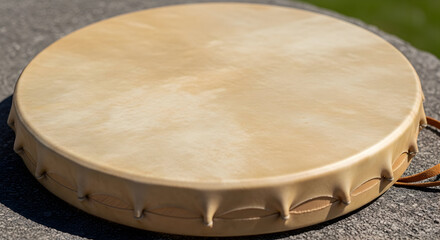 Authentic Native American Hand Drum with Natural Leather Surface