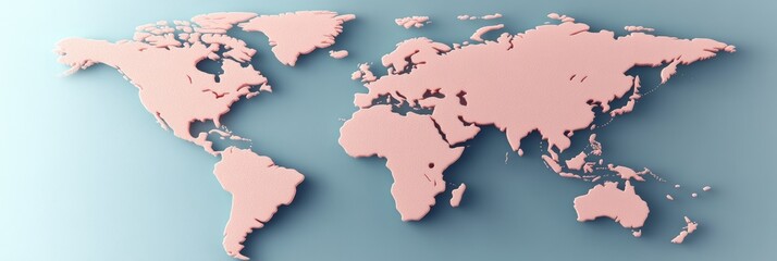 Naklejka premium Stunning Three Dimensional Render of Earth s Continents in Peach Hues Against Dreamy Background