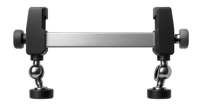 PCB holder with adjustable clamps for stable positioning during soldering in a workshop.