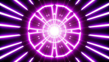 Abstract neon purple and white circular tunnel with radiating lines