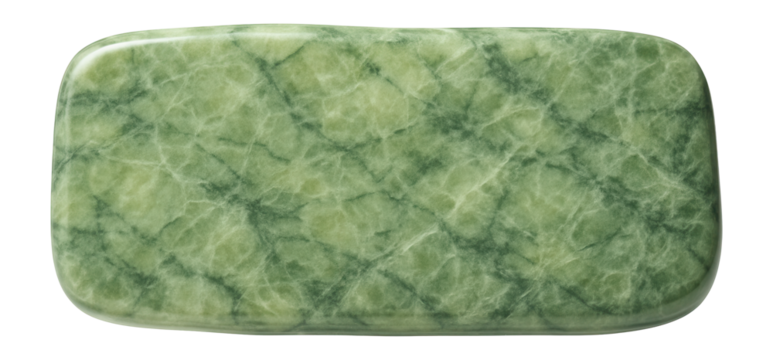 Polished slab of serpentine with light green mottling and waxy luster