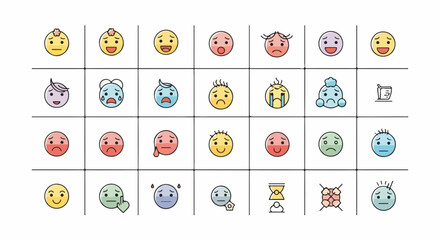 Expressive emoji collection for digital communication needs, vibrant and modern emoticon set, social media ready