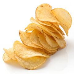 Crispy, golden-brown potato chips with a lightly salted surface.