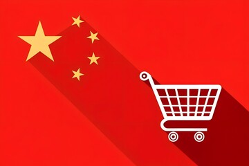 Chinese E-commerce and Online Shopping, China Flag with Cart

