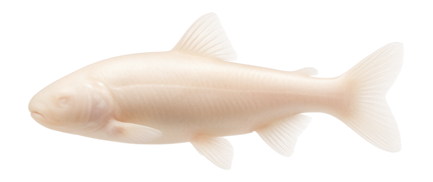 Blind cave fish with reduced eye size and smooth, pale skin adapted for cave navigation