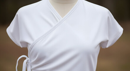 White Kimono Style Wrap Top or Martial Arts Gi on a Mannequin