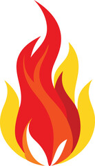 Vibrant stylized depiction of a roaring fire with dynamic red orange and yellow flames against a white background