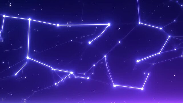 Dynamic Abstract Star Constellation Network Moving Bright Lines Cosmic Night Sky
