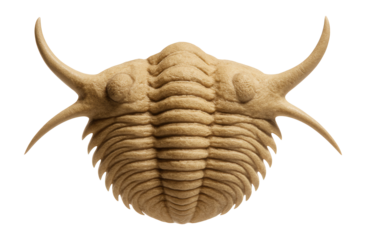 Ceraurus trilobite with horn-like spines on cephalon and furrowed thorax