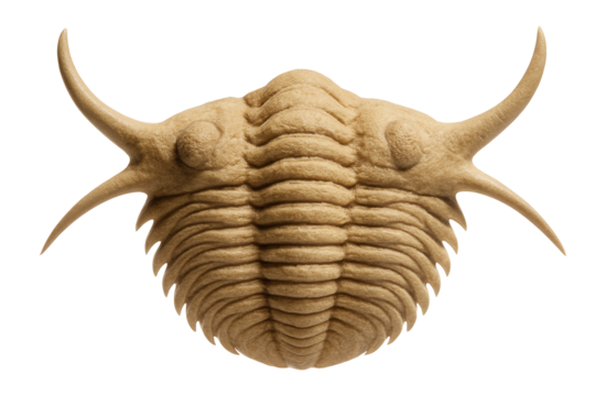 Ceraurus trilobite with horn-like spines on cephalon and furrowed thorax