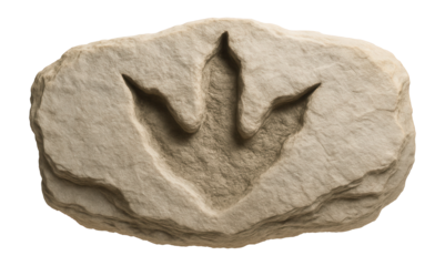 Dinosaur footprint fossil with three distinct toes and preserved claw marks